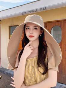 1pc Women's Multi-Color Curved Design Large Brim Round Buckle Fashionable Casual Street Beach Anti-Sun And Anti-UV Shawl Sunshade Hat Suitable For Daily Travel, Sports And Vacation Use - Multicolor - View 2