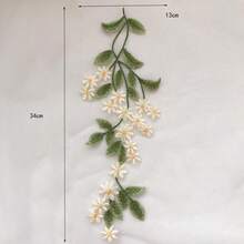 1 对绿色雏菊蕾丝花贴花，13*34 厘米，婚纱装饰用品 - 綠色 - 查看 3