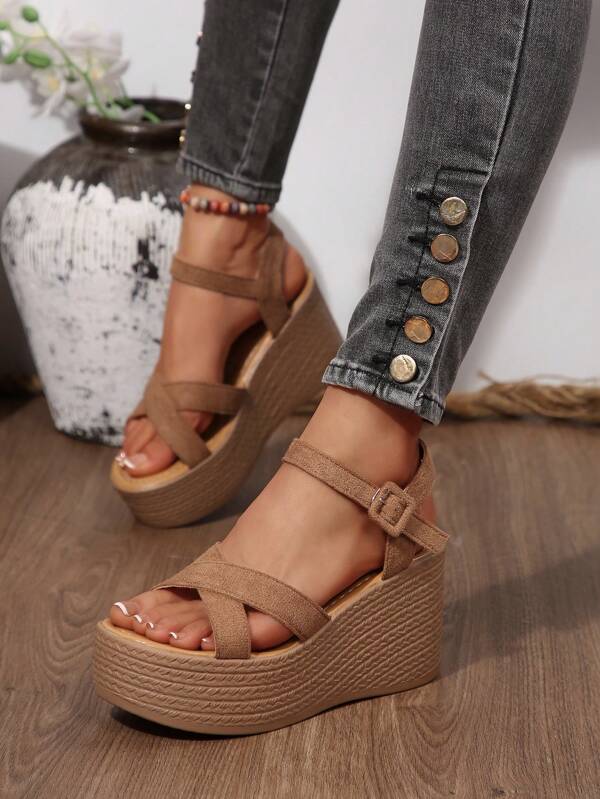 New Brown High-Heel Sandals With Platform, Peep Toe, Anti-Slip Sole And High-Heeled Slope, Perfect For Summer Outfits