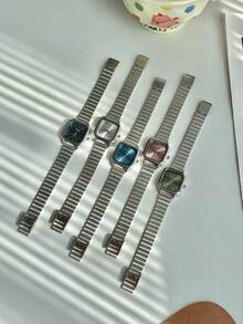 1 pieza Reloj de mujer de acero inoxidable plateado cuadrado clásico y elegante con movimiento de cuarzo. Esfera multicolor apto para uso diario. Como regalo para estudiantes - Unitalla - Ver 7