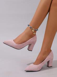 Women's Versatile Career Pointed Toe Block Heel Black Pumps