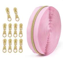 1 Set = 4.5m Zipper + 10pcs Zipper Pulls, Nylon 5 Zipper With Contrast Light Golden Teeth, Nylon Coil, For Garment & Bag - Colorblock Zipper - View 15