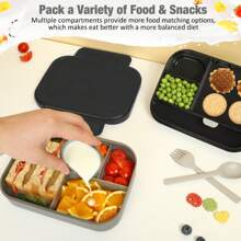 Boîte à lunch Bento classique - Boîte-repas étanche à compartiments multiples empilables avec pot à sauce, capacité de 5,8 tasses, comprend un set de couverts, fournitures scolaires