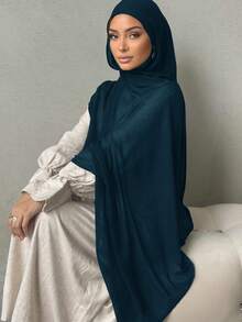 1pc Solid Color Double Needle Edged Super Oversized Lightweight Soft Modal Hijab Shawl Scarf For Dress - Multicolor - View 5