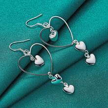 925 Silver Plated Heart Frame Earrings For Women Fashion Wedding Engagement Charm Jewelry - Silver - View 1