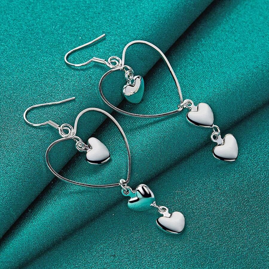 925 Silver Plated Heart Frame Earrings For Women Fashion Wedding Engagement Charm Jewelry - Silver - View 1