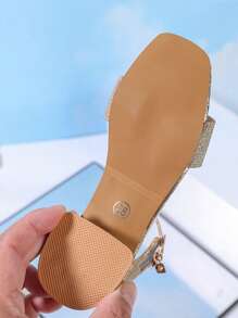1 Par de Sandalias de Tacón Alto con Punta Cerrada de Moda en PU, Antideslizantes, con Talonera, Decoración de Rhinestone, Cierre Ajustable de Gancho y Bucle, Zapatos de Princesa Adecuados para Verano, Exterior, Baile, Actuación, Fiesta, Festivales