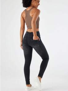 Jeggings For Women Tummy Control Pull On Stretchy Jeans High Waisted Skinny Jean Leggings With Pockets Casual - 深灰色 - 查看 3