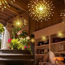 1-To-4 Solar Powered Remote Control Fairy String Lights, Fireworks Lights, Tent Atmosphere Lights, Dandelion Hanging Copper Wire Lights