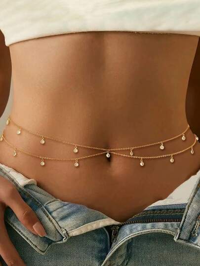 1pc Multi-Layered Beaded Sexy Waist Chain Beaded Belly Chain Crystal Belly Chain Rhinestone Adjustable Bikini Waist Body Chain Belt Belly Jewelry Summer Beach Resort Party Accessories For Women And Girls
