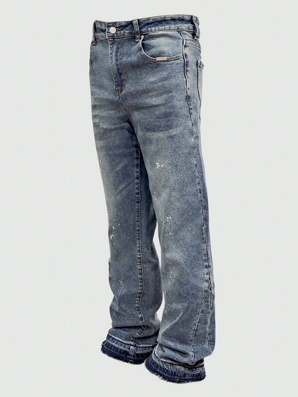 Pantalones vaqueros rectos de hombre, ligeros, con dobladillo deshilachado y lavado premium, de uso versátil para todas las estaciones con cierre de botón y cremallera
