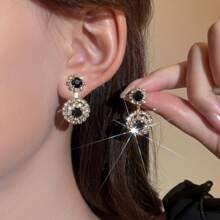 Europe And The United States Exaggerated Retro Palace Gorgeous Purple Double Round CZ Women's Crystal Earrings 1 Pair