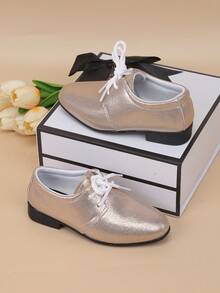 Kids Comfortable Slip-On Retro British Style Flat Leather Shoes - Champagne - View 3