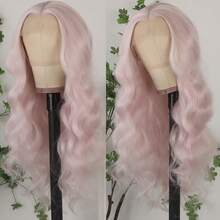 13X4 Free Part Ombre Pink Body Wave Synthetic Lace Front Wigs For Women 28 Inch Long Wavy Hair Wigs Glueless Soft Pink Ombre Colored Wigs Heat Resistant Christmas Wig Natural Long Wave Lace Front Wigs For Daily Party Cosplay Use - Ice Pink - 查看 3