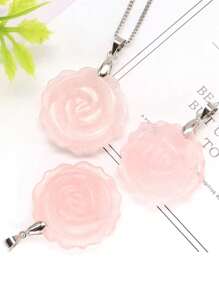 Natural Gemstone Carved Rose Flower Stone Pendant Amethyst Healing Crystal Necklace DIY Jewelry Bead Charm Women Valentine Gift
