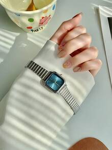 1 pieza Reloj de mujer de acero inoxidable plateado cuadrado clásico y elegante con movimiento de cuarzo. Esfera multicolor apto para uso diario. Como regalo para estudiantes - Unitalla - Ver 2