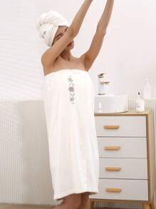 2pcs Women Flower Embroidered Bath Robe & Shower Cap Set Summer Wedding Home Bathroom Decor Back To School