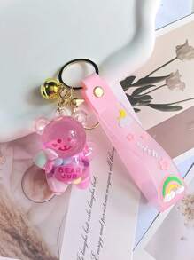1 pièce Porte-clés créatif en forme d'ours bonbon jelly avec cloche, porte-clés mignon rempli de liquide, convient pour un usage quotidien ou comme cadeau de couple, accessoire de voiture, charm de sac, sac à dos pour l'école