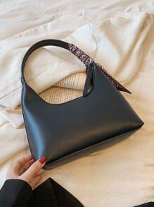 1 pièce Sac d'aisselle minimaliste noir avec écharpe, sac à épaule pour femme