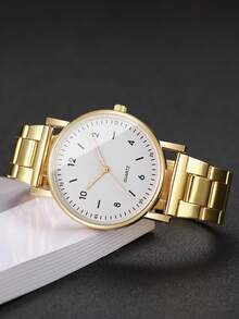 2pcs/Set Women Fashion Casual Minimalist Digital Scale Dial Quartz Wrist Watch Combination (Watch Case Not Included) - Gold - View 8