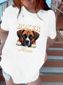 Camiseta de moda para mujer de algodón puro con efecto 3D que dice "BOXER Mom"