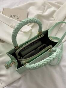 Fashionable Solid Color Texture Mini Handbag, Minimalist & Practical Multifunctional - Mint Green - View 6