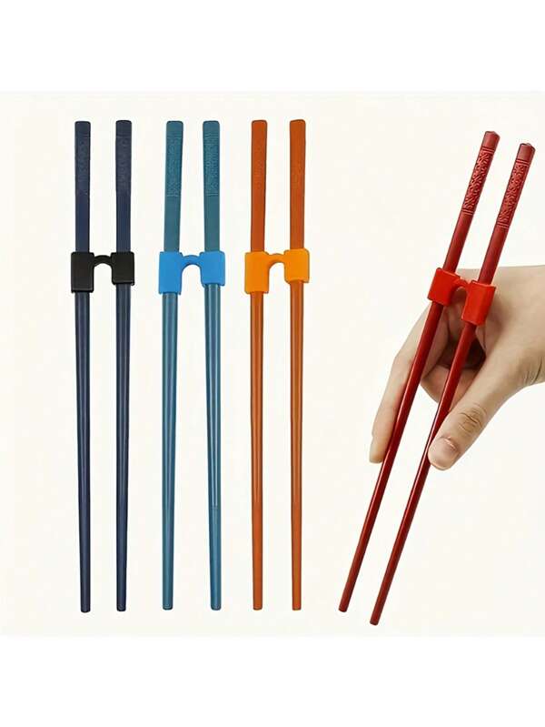 Conjunto de 3 suportes de plástico para hashis e ferramenta auxiliar, material PE, cor aleatória, material escolar