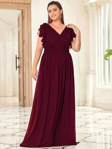 EVERPRETTY Plus Size Elegant Chiffon Bridesmaid Formal Dresses For Wedding - Burgundy - View 1