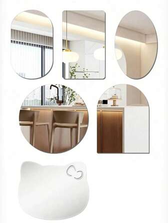 1 件可爱猫形镜子，方形、椭圆形、圆形、拱形亚克力自粘镜子装饰墙贴，适用于卧室、客厅、浴室、女孩房间