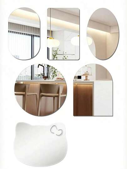 1 件可爱猫形镜子，方形、椭圆形、圆形、拱形亚克力自粘镜子装饰墙贴，适用于卧室、客厅、浴室、女孩房间