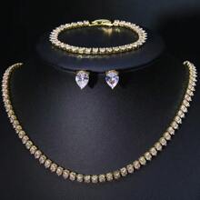 Cubic Zirconia 3pcs Jewelry Sets Women Silver Color Stud Earrings Tennis Bracelet Necklace Sets Bridal Wedding Party Jewelry Holiday Vacation Accessories Gift For Female Wife Girlfriend Offic Lady