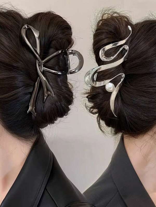 1pc Metal Hair Clip, Fashionable Korean Geometric Black Bow Hair Clip, Thick & Thin Hair Accessory For Women Back To School