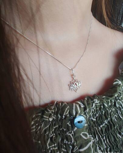 BAILARINA DE PRATA Colar Flor de Lótus 45cm Prata 925 Legítima Original Feminino