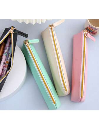 Mini Pencil Case, Small Stationery Pouch For Elementary And Middle School Students, PU Solid Color Pencil Storage Bag, Candy Color Pen Bag