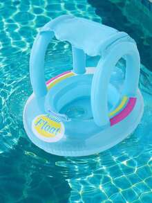 1 件儿童充气游泳池座椅，带手柄的可爱漂浮游泳圈，婴儿腋下浮圈，夏季游泳带遮阳卡通图案 - 藍色 - 查看 3