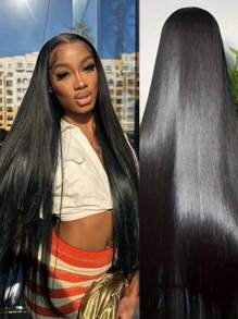 13x4 Transparent Lace Front Wig 180% Density Brazilian Straight Human Hair Pre-Plucked With Baby Hair Natural Hairline 16-34 Inch For Women Frontal Lace Wig Realistic Edges Vacation Style