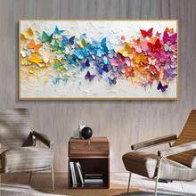 Quadro decorativo moderno e vibrante com borboletas em tela - Decoração colorida sem moldura para casa, ideal para quarto, sala de estar ou corredor. Arte para corredor, pintura abstrata para parede, arte visual dinâmica, decoração com borboletas, 50x100cm/19,68x39,37 polegadas.