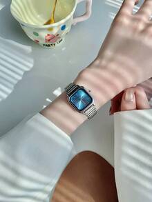 1 pieza Reloj de mujer de acero inoxidable plateado cuadrado clásico y elegante con movimiento de cuarzo. Esfera multicolor apto para uso diario. Como regalo para estudiantes - Unitalla - Ver 15