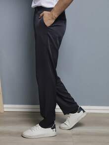 Men's Solid Color Business Suit Pants With Spandex - 藏蓝色 - 查看 2