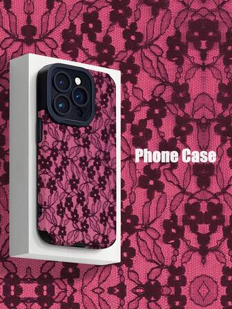 花朵手机壳 1 件时尚蕾丝图案垂直条纹仿皮纹理防摔防指纹防震手机壳