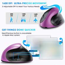 Souris verticale sans fil ergonomique Bluetooth 5.0 à double mode 1600 DPI réglable, 6 boutons, souris silencieuse rechargeable sans fil pour Win/Android/iOS (500 mAh)