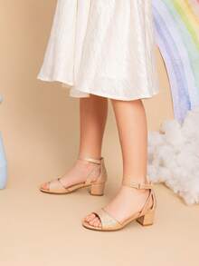 Girls Sandals Chunky Pump Ankle Strap High Heels Dress Open Toe Flower Wedding Party For Little Big Kid