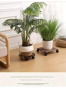 Heavy Duty Rustic Wood Plant Cart With Lockable Metal Wheels | Indoor/Outdoor Garden & Terrace Trolley | Sturdy Mobile Decorative Stand For Pot Transportation & Plant Moving - Multicolor - View 10