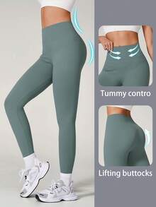 NcmRyu 1 Pc Solid Color Women Yoga Leggings With High Waistband Moisture Wicking And Stretchy Perfect For Outdoor Activities And Fitness Skin Friendly Solid Color High Elasticity Summer - 藍色 - 查看 1