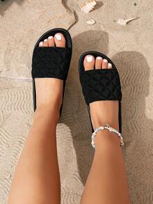 Ladies' Casual Fashionable Diamond Patterned Thick-Soled Increase High Slippers, Outdoor Beach Comfy Sandals