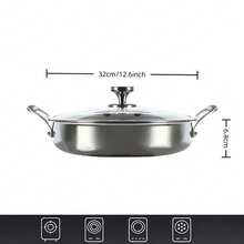 Sartén antiadherente de alta calidad, sartén de acero inoxidable de triple capa, con tapa y dos asas, de acero inoxidable 304, compatible con todo tipo de cocinas, apta para lavavajillas y horno, calentamiento rápido y uniforme, utensilios de cocina duraderos - Sartén de doble asa con tapa - Ver 9