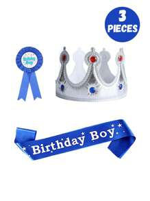Set de 3/1 pieza Tirantes de cumpleaños feliz, insignia de niño y niña, gorro de rey, decoración de fiesta de cumpleaños de princesa, perfecto para fiestas de cumpleaños de niños y niñas, regalo ideal para fiestas de cumpleaños