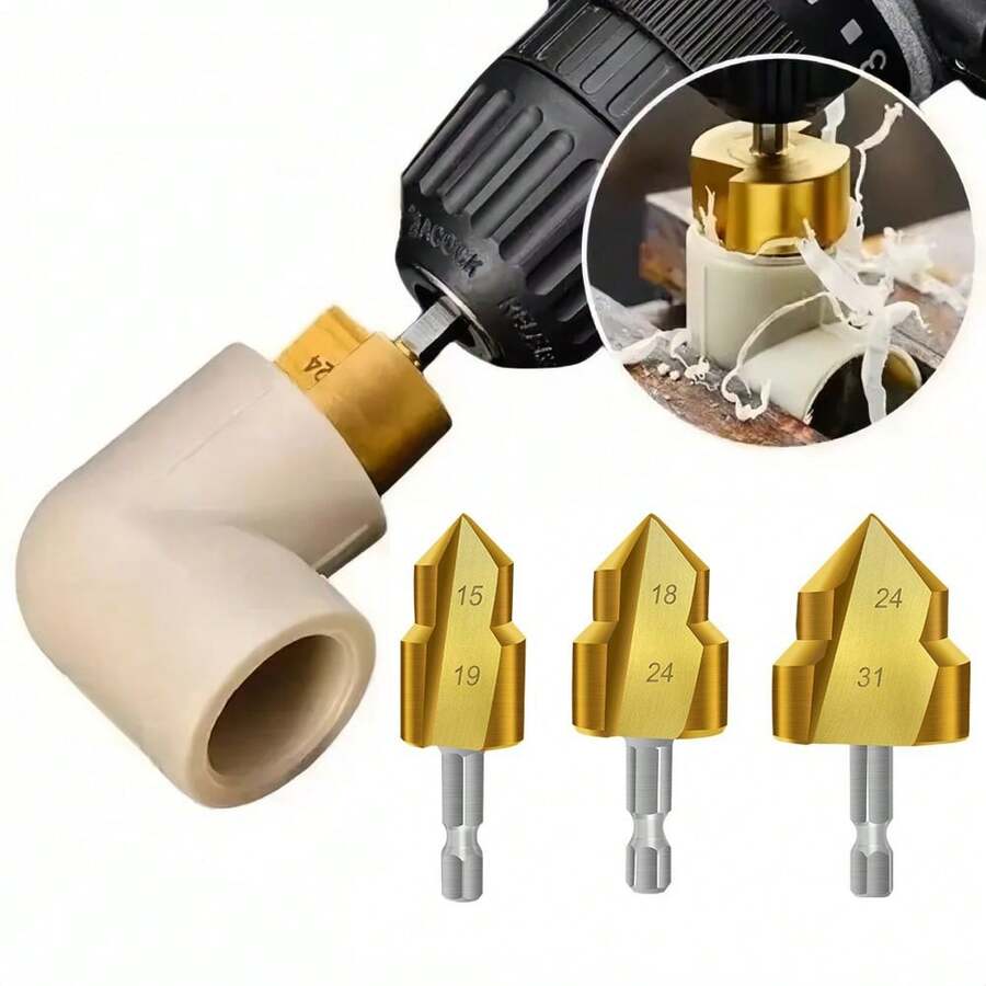 3pcs Set Pipe Repair Drill Bits, 20/25/32mm Hexagonal Cylinder Spade Drill Bits For PPR Pipe Expansion And Hole Opening - Gold - View 1