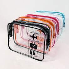 1 pieza Bolsa de tocador negra y transparente portátil, Estuche de viaje, Bolsa cosmética impermeable para avión, Bolso de viaje para hombres y mujeres para vacaciones, negocios, playa de verano, accesorios de viaje, suministros para graduación y regreso a la escuela