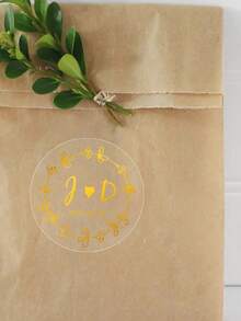 30-240Pcs Personalized Wedding Favor Stickers, Custom Wedding Transparent Gold Foil Sticker, Customized Party Favor Stickers, Customizable Bridal Shower Labels, Treat Bag Stickers, Wedding Party Self-Adhesive Stickers, Party Bag Labels - Style a - View 6